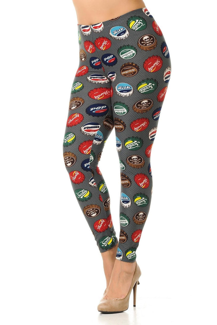 Buttery Smooth Groovy Bottlecap Extra Plus Size Leggings - 3X-5X