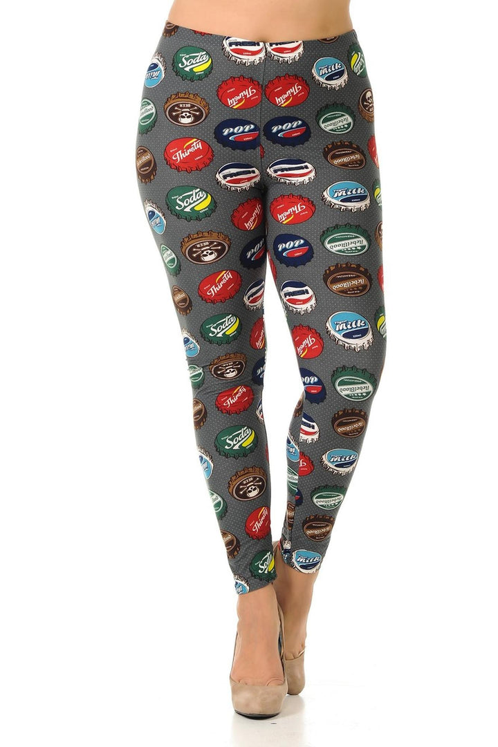 Buttery Smooth Groovy Bottlecap Extra Plus Size Leggings - 3X-5X