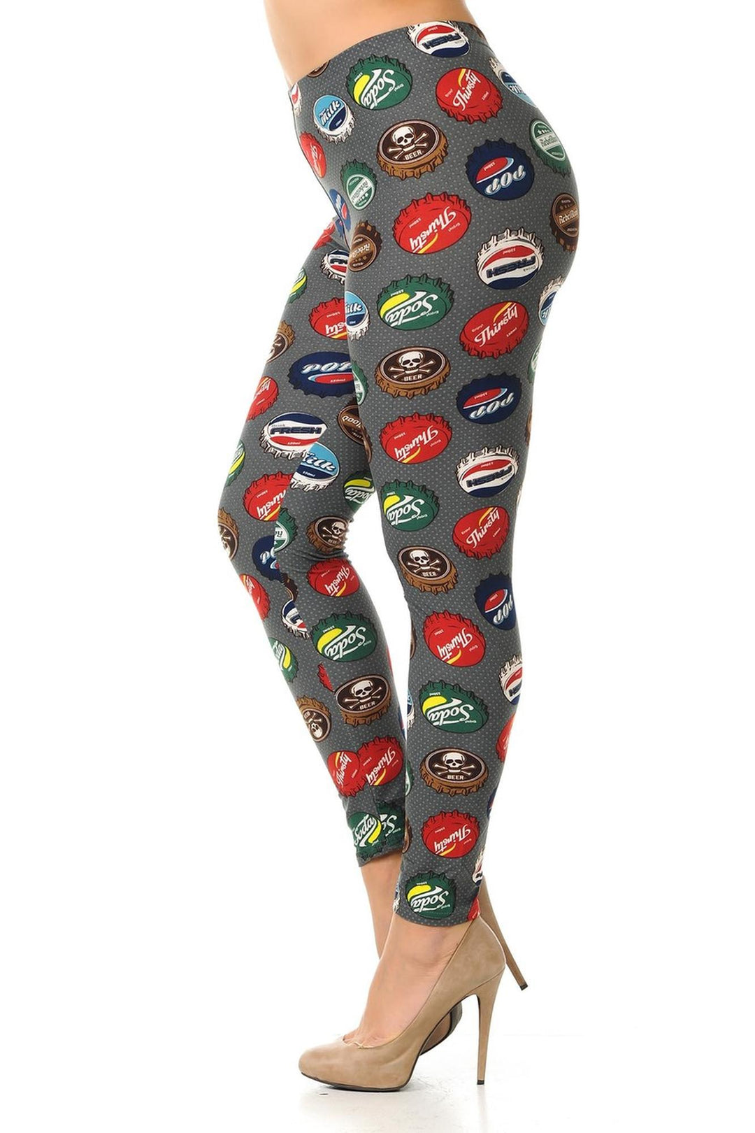 Buttery Smooth Groovy Bottlecap Extra Plus Size Leggings - 3X-5X