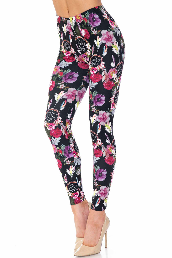 Creamy Soft Floral Dreamcatcher Extra Plus Size Leggings - 3X-5X - USA Fashion