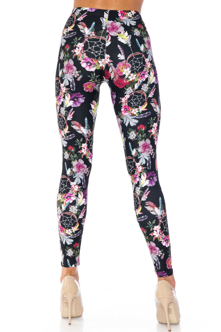 Creamy Soft Floral Dreamcatcher Extra Plus Size Leggings - 3X-5X - USA Fashion