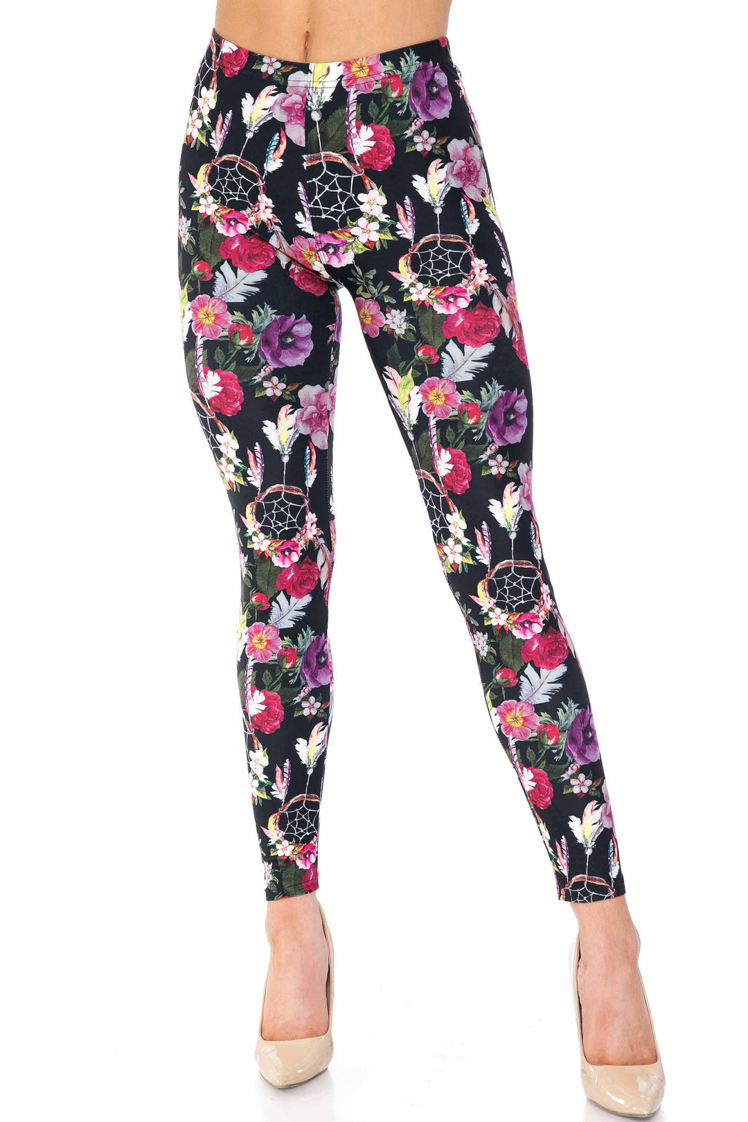 Creamy Soft Floral Dreamcatcher Extra Plus Size Leggings - 3X-5X - USA Fashion