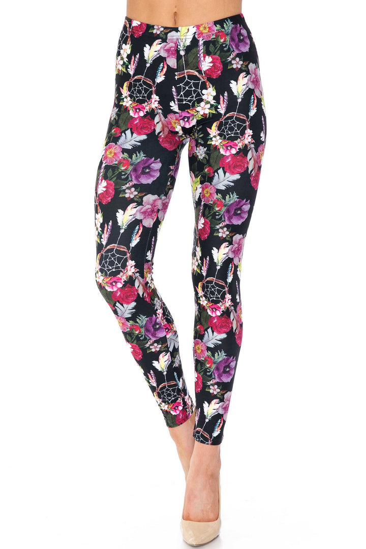 Creamy Soft Floral Dreamcatcher Extra Plus Size Leggings - 3X-5X - USA Fashion