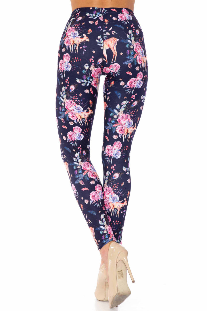 Creamy Soft Woodland Floral Fawn Extra Plus Size Leggings - 3X-5X - USA Fashion