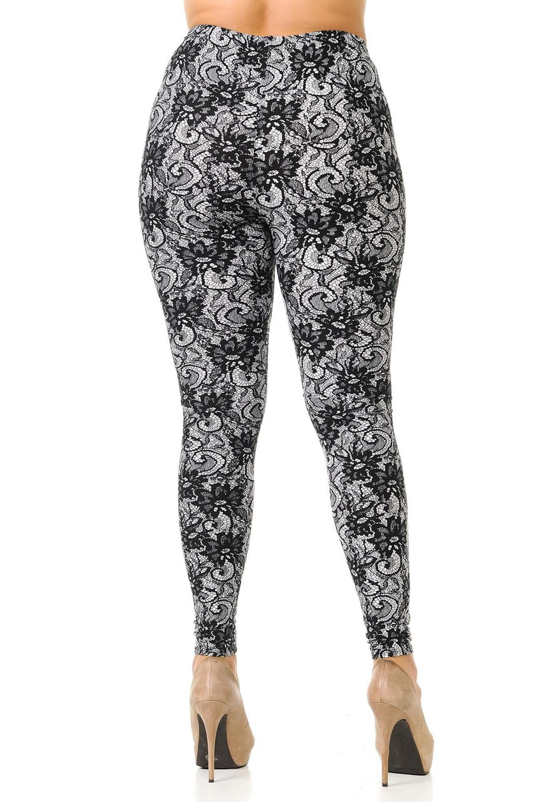 Buttery Smooth Sassy Lace Print Extra Plus Size Leggings - 3X-5X