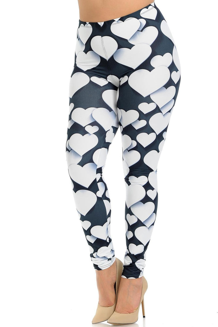Creamy Soft 3D Hearts Extra Plus Size Leggings - 3X-5X