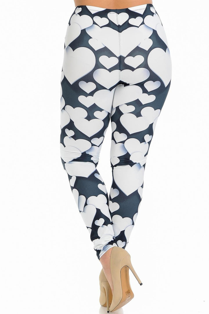 Creamy Soft 3D Hearts Extra Plus Size Leggings - 3X-5X