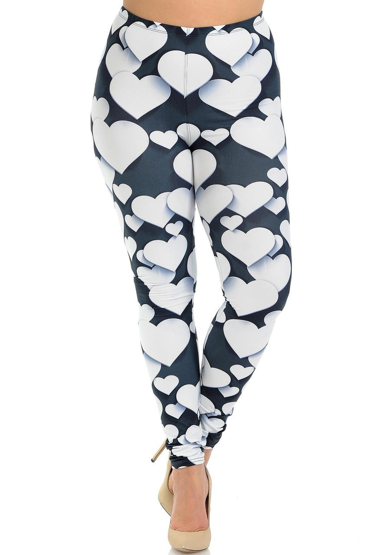 Creamy Soft 3D Hearts Extra Plus Size Leggings - 3X-5X