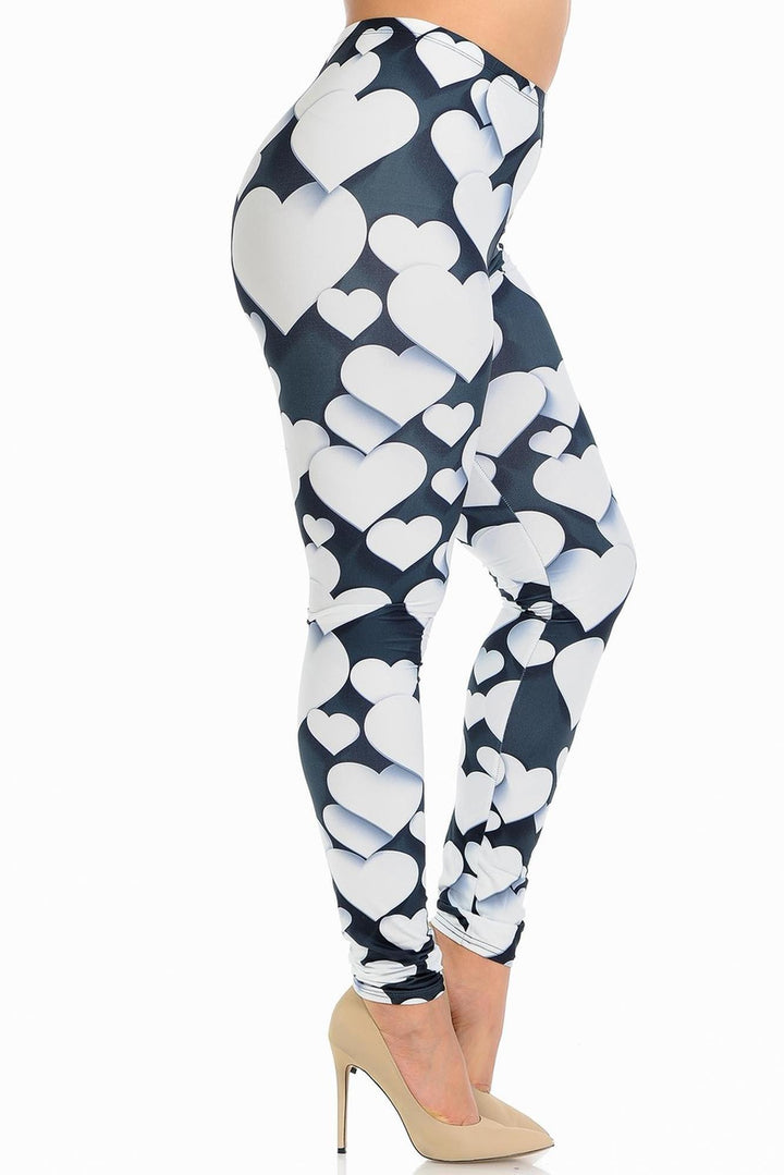 Creamy Soft 3D Hearts Extra Plus Size Leggings - 3X-5X