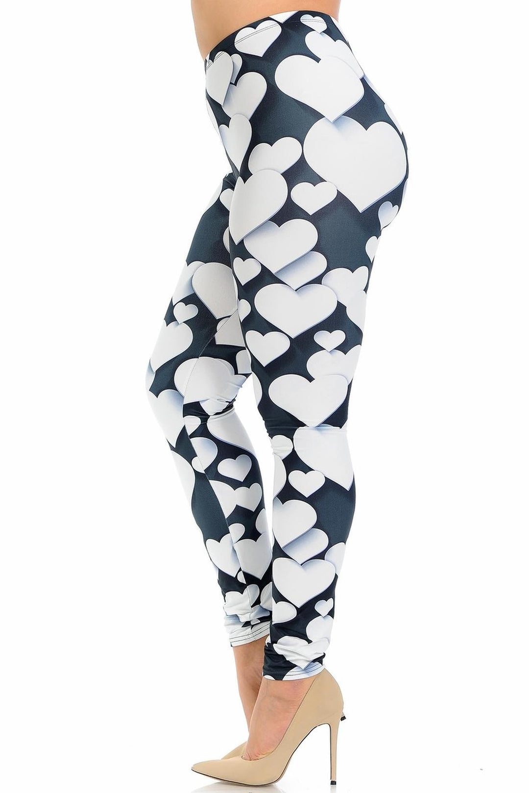 Creamy Soft 3D Hearts Extra Plus Size Leggings - 3X-5X