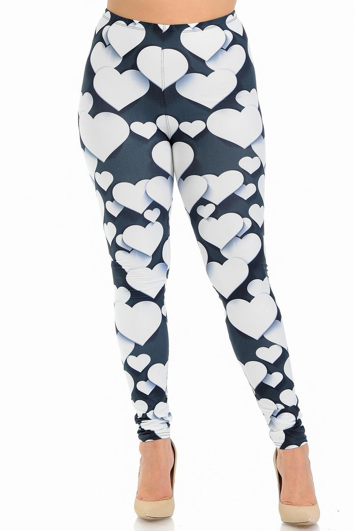 Creamy Soft 3D Hearts Extra Plus Size Leggings - 3X-5X