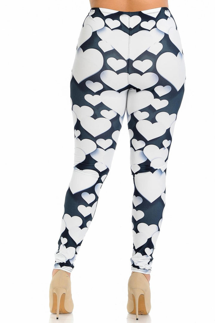 Creamy Soft 3D Hearts Extra Plus Size Leggings - 3X-5X
