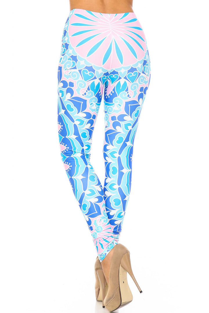 Creamy Soft Bursting Blue Mandala Extra Plus Size Leggings - 3X-5X - USA Fashion