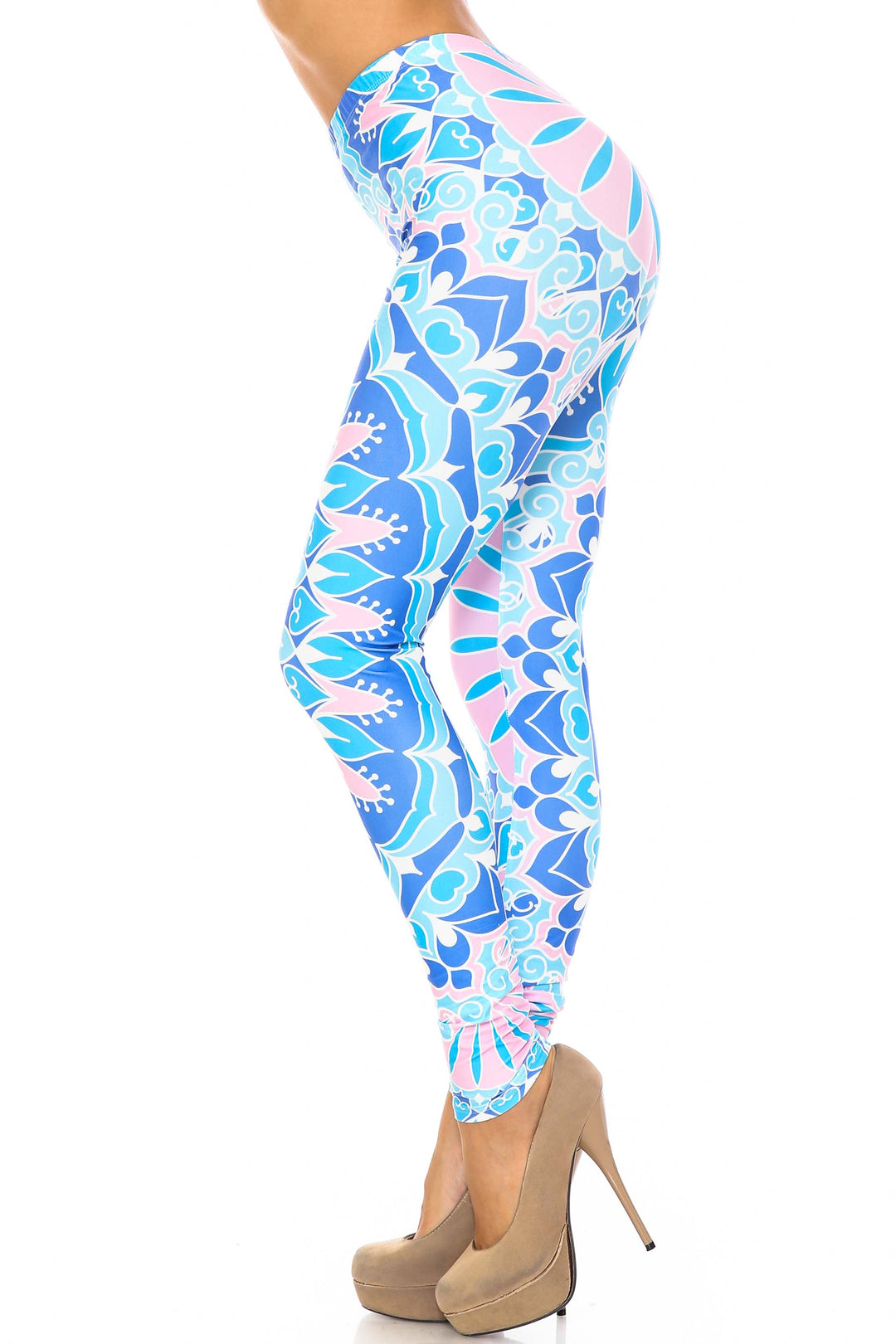 Creamy Soft Bursting Blue Mandala Extra Plus Size Leggings - 3X-5X - USA Fashion