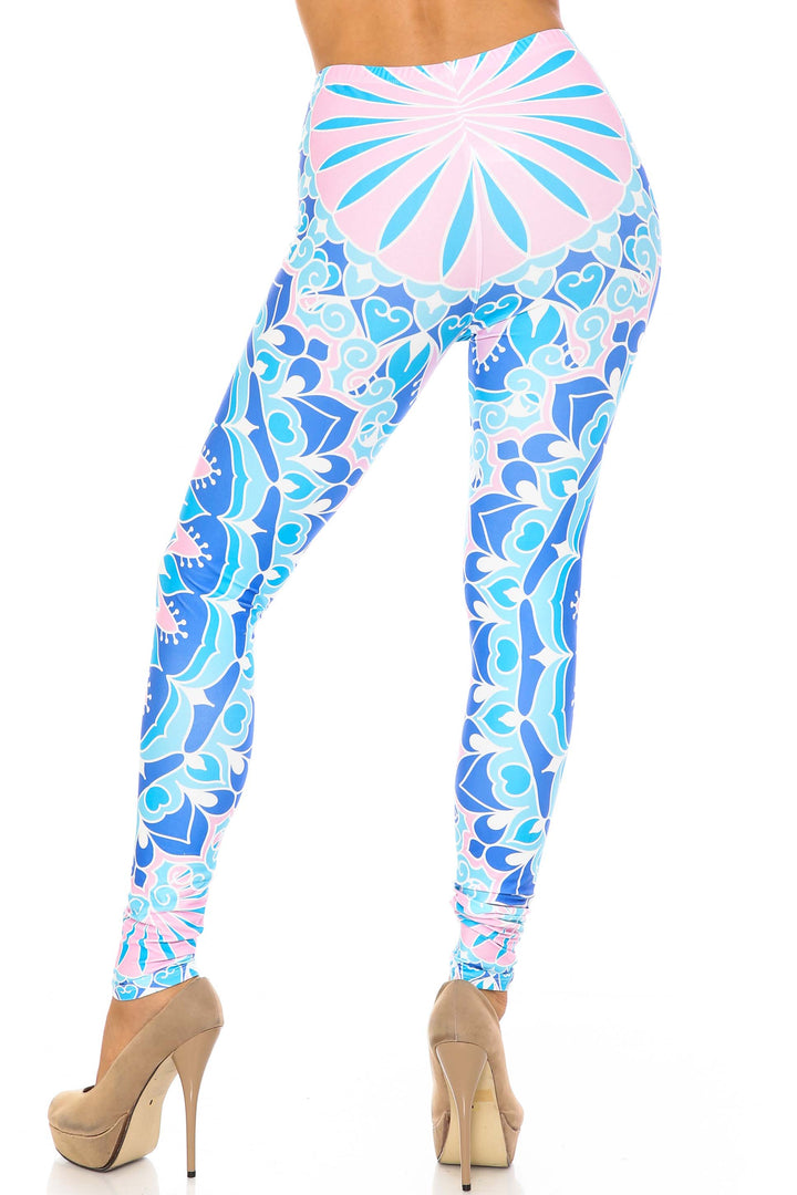 Creamy Soft Bursting Blue Mandala Extra Plus Size Leggings - 3X-5X - USA Fashion