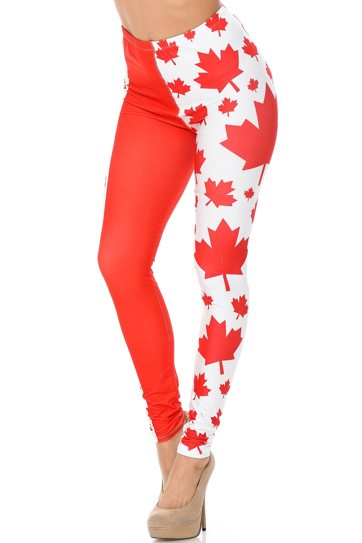 Creamy Soft Canadian Flag Extra Plus Size Leggings - 3X-5X