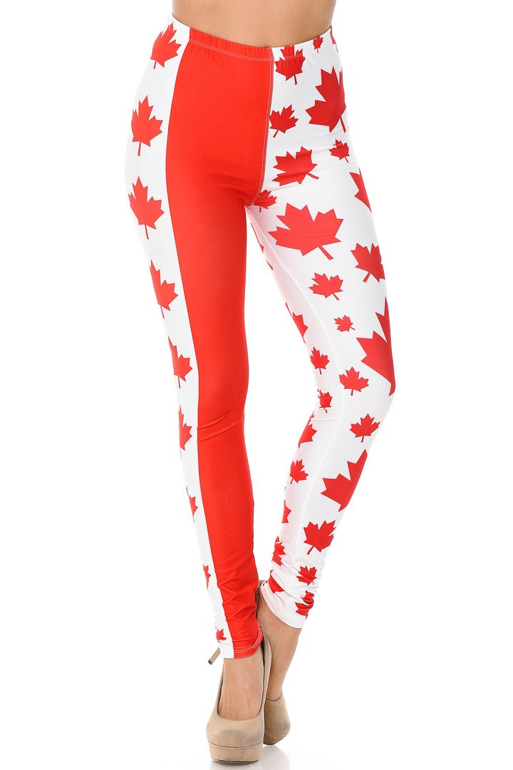 Creamy Soft Canadian Flag Extra Plus Size Leggings - 3X-5X