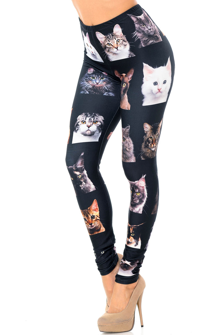 Creamy Soft Cute Kitty Cat Faces Extra Plus Size Leggings - 3X-5X - Version 2 - USA Fashion
