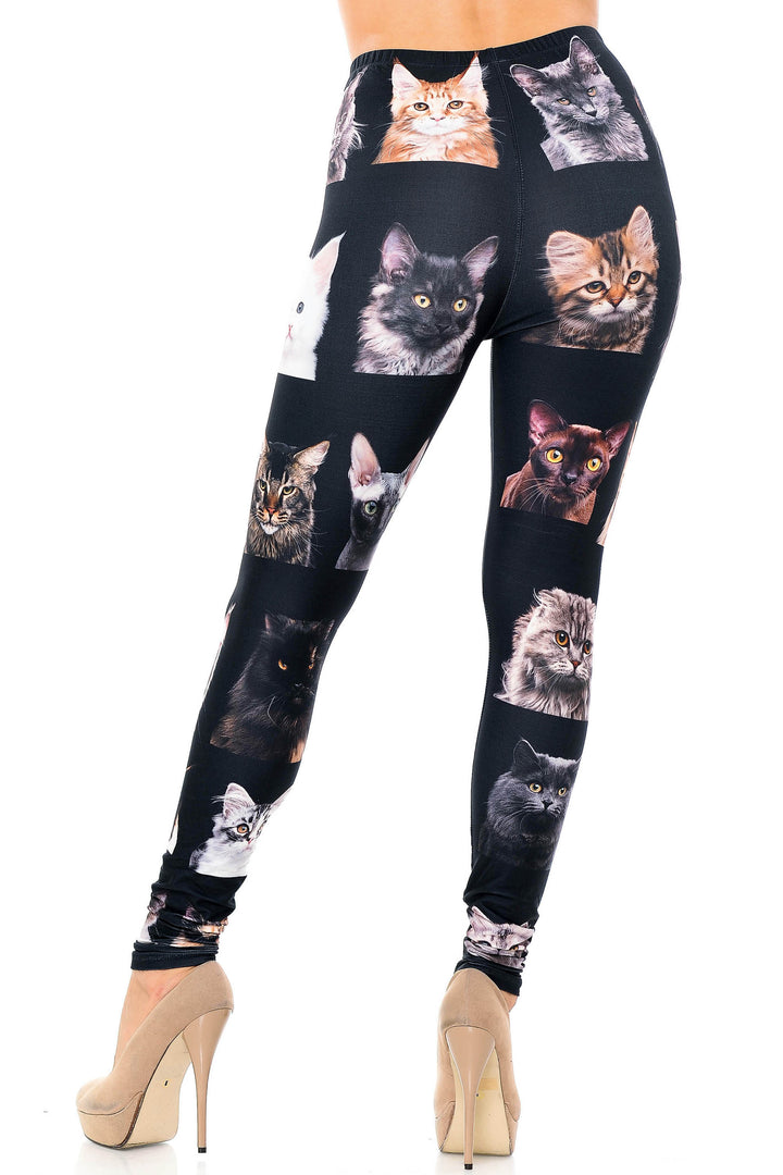 Creamy Soft Cute Kitty Cat Faces Extra Plus Size Leggings - 3X-5X - Version 2 - USA Fashion