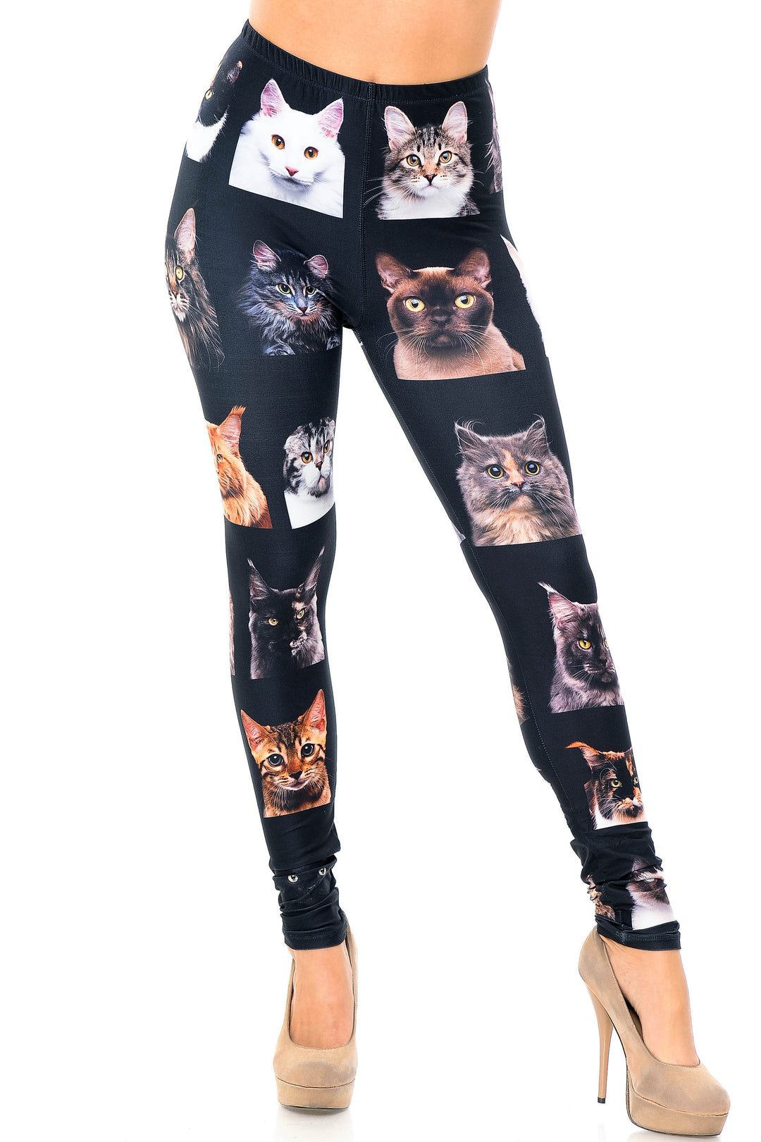 Creamy Soft Cute Kitty Cat Faces Extra Plus Size Leggings - 3X-5X - Version 2 - USA Fashion