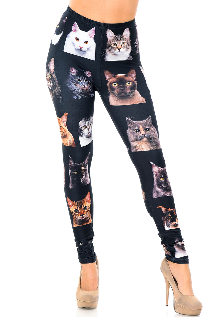 Creamy Soft Cute Kitty Cat Faces Extra Plus Size Leggings - 3X-5X - Version 2 - USA Fashion