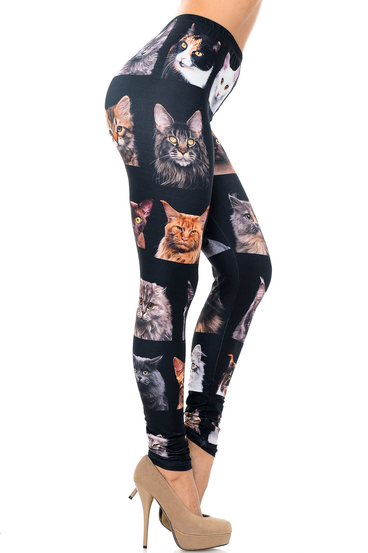 Creamy Soft Cute Kitty Cat Faces Extra Plus Size Leggings - 3X-5X - Version 2 - USA Fashion