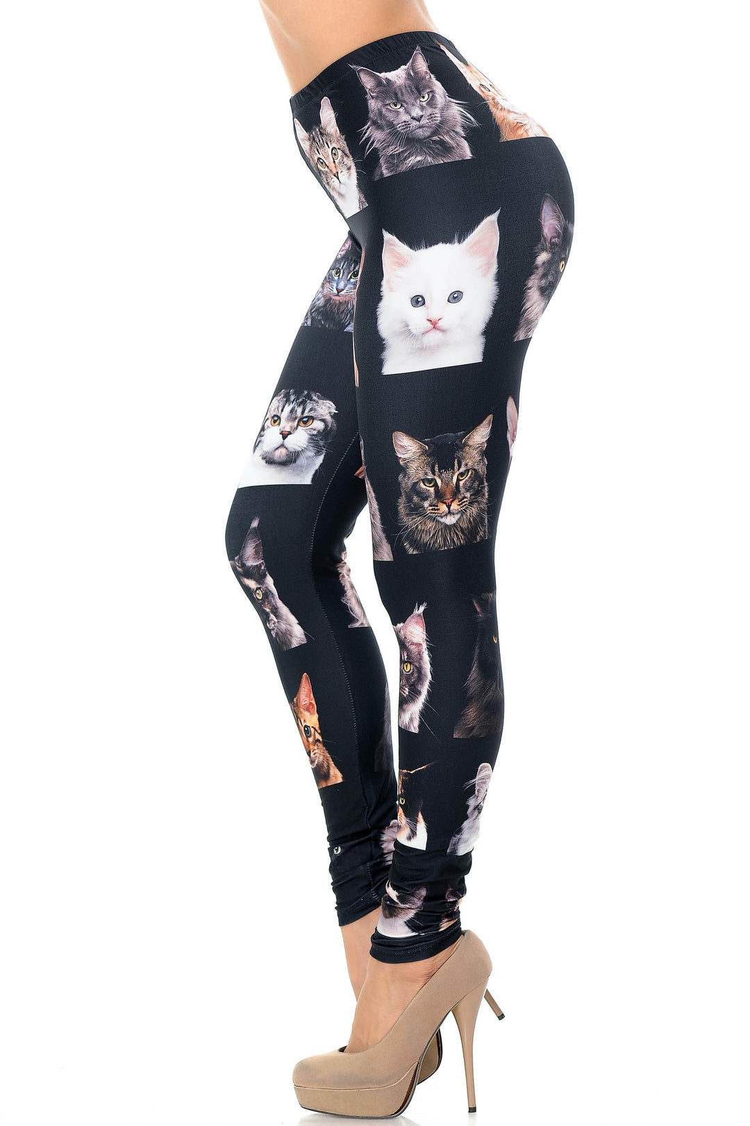 Creamy Soft Cute Kitty Cat Faces Extra Plus Size Leggings - 3X-5X - Version 2 - USA Fashion