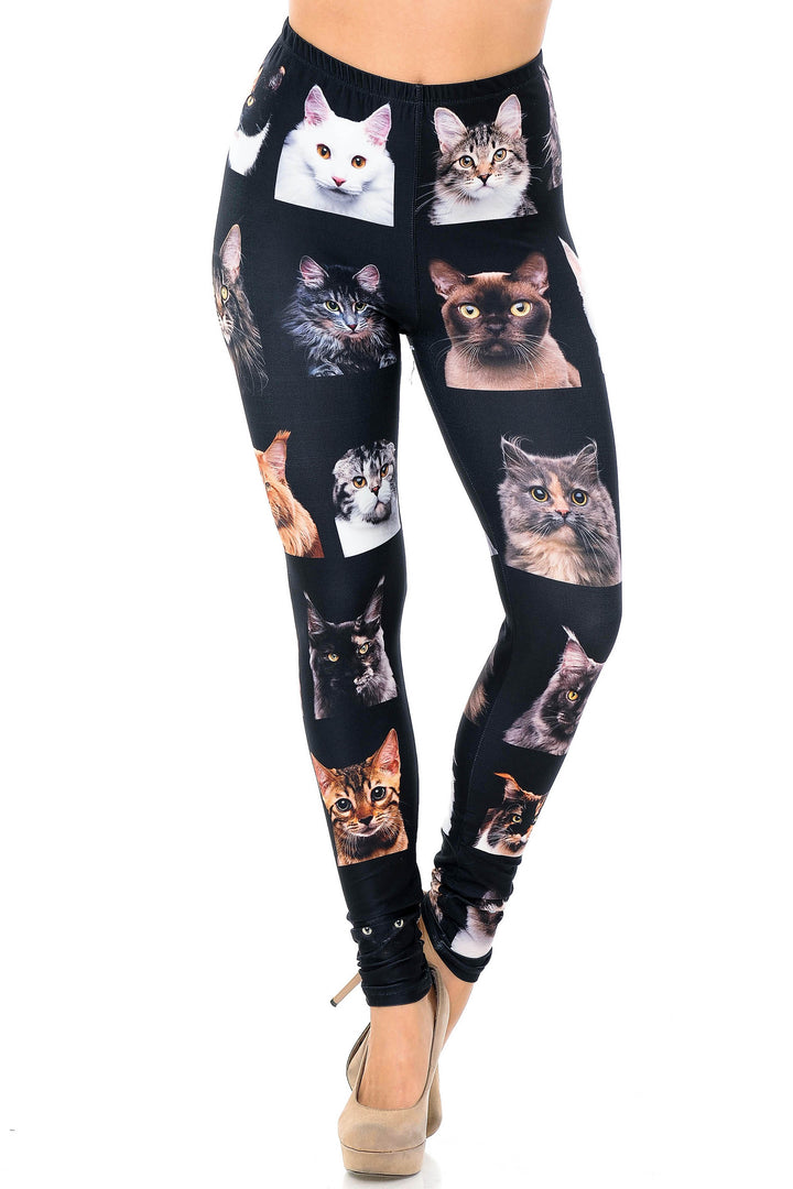 Creamy Soft Cute Kitty Cat Faces Extra Plus Size Leggings - 3X-5X - Version 2 - USA Fashion