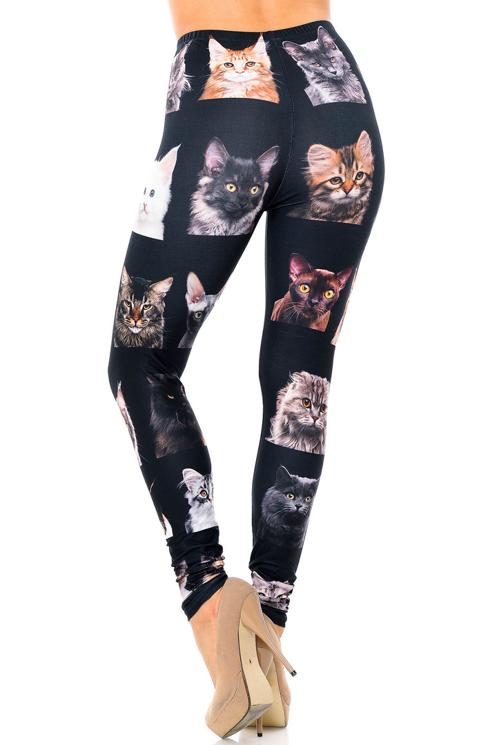 Creamy Soft Cute Kitty Cat Faces Extra Plus Size Leggings - 3X-5X - Version 2 - USA Fashion