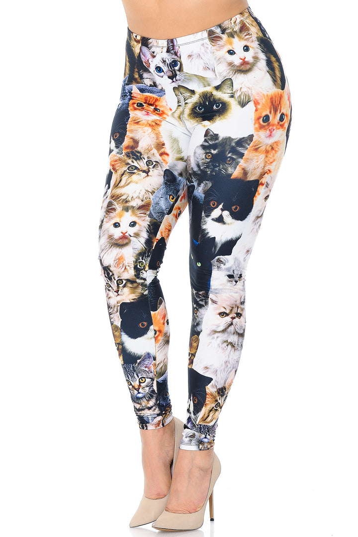 Creamy Soft Cat Collage Extra Extra Plus Size Leggings - 3X-5X - USA Fashion