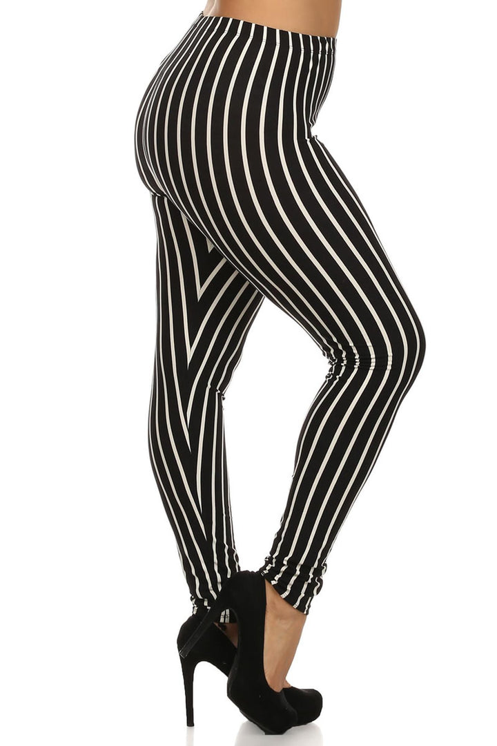Buttery Smooth Vertical Black Pinstripe Plus Size Leggings - 3X-5X