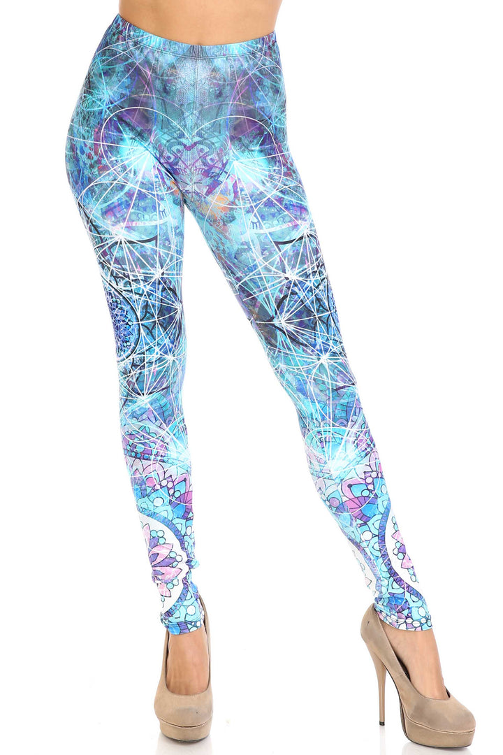 Creamy Soft Cyan Mandala Extra Plus Size Leggings - 3X-5X - USA Fashion