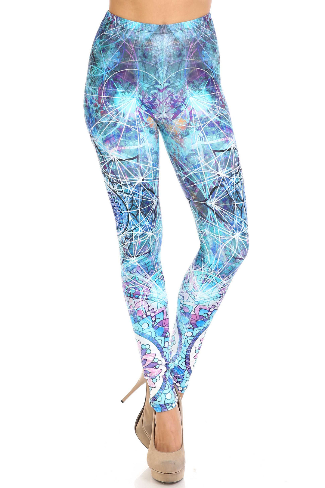 Creamy Soft Cyan Mandala Extra Plus Size Leggings - 3X-5X - USA Fashion