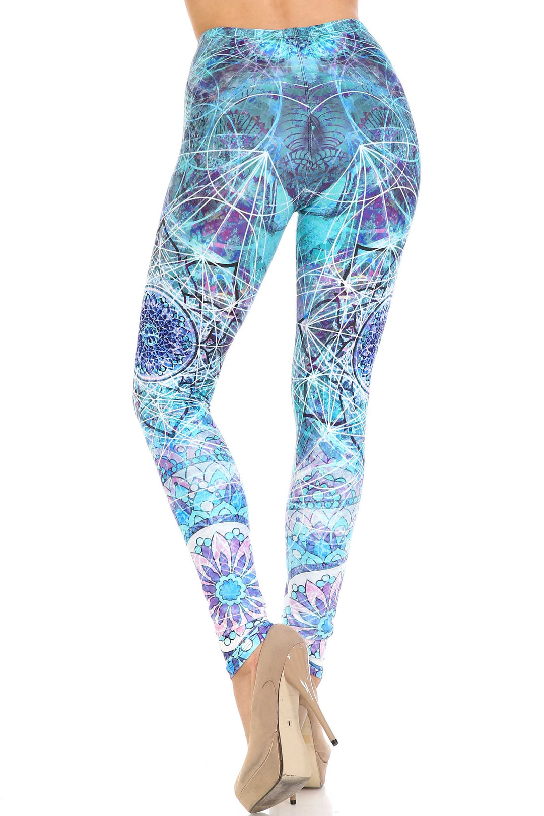 Creamy Soft Cyan Mandala Extra Plus Size Leggings - 3X-5X - USA Fashion