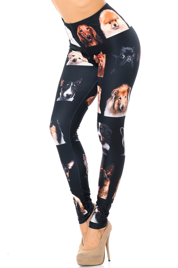 Creamy Soft Cute Puppy Dog Faces Extra Plus Size Leggings - 3X-5X - Version 2 - USA Fashion