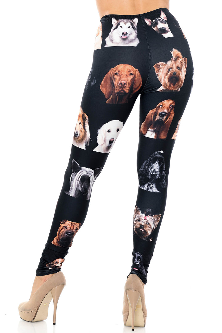 Creamy Soft Cute Puppy Dog Faces Extra Plus Size Leggings - 3X-5X - Version 2 - USA Fashion