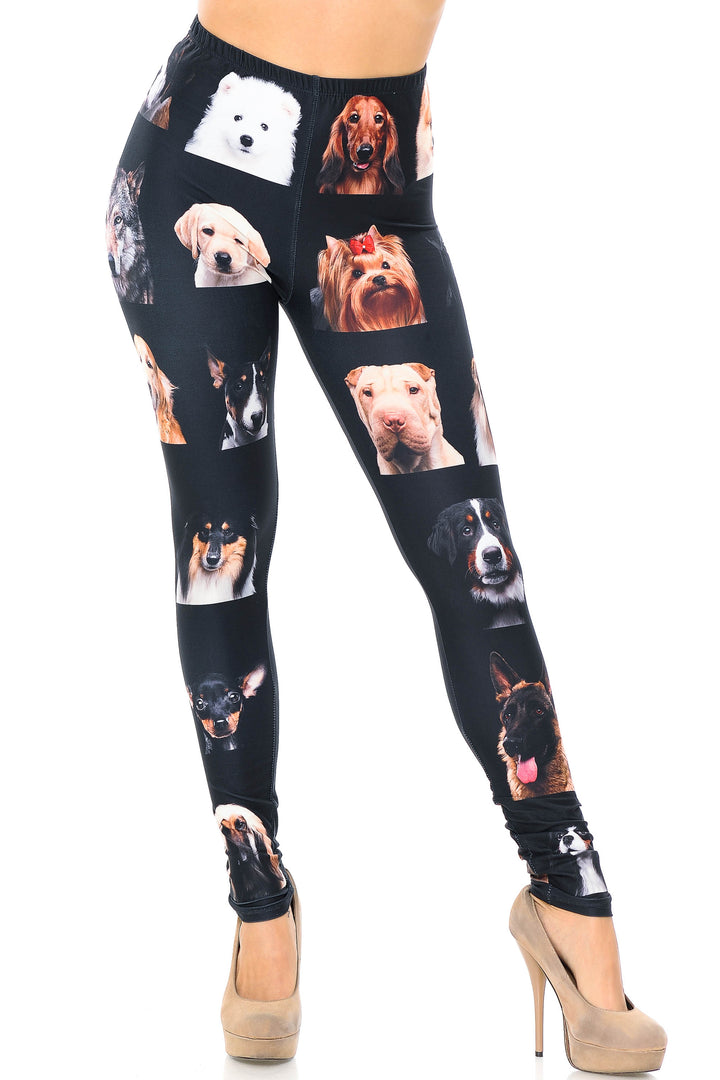 Creamy Soft Cute Puppy Dog Faces Extra Plus Size Leggings - 3X-5X - Version 2 - USA Fashion