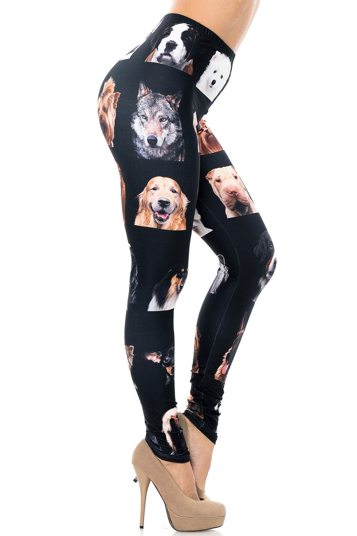 Creamy Soft Cute Puppy Dog Faces Extra Plus Size Leggings - 3X-5X - Version 2 - USA Fashion