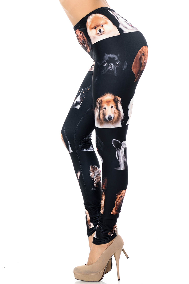 Creamy Soft Cute Puppy Dog Faces Extra Plus Size Leggings - 3X-5X - Version 2 - USA Fashion