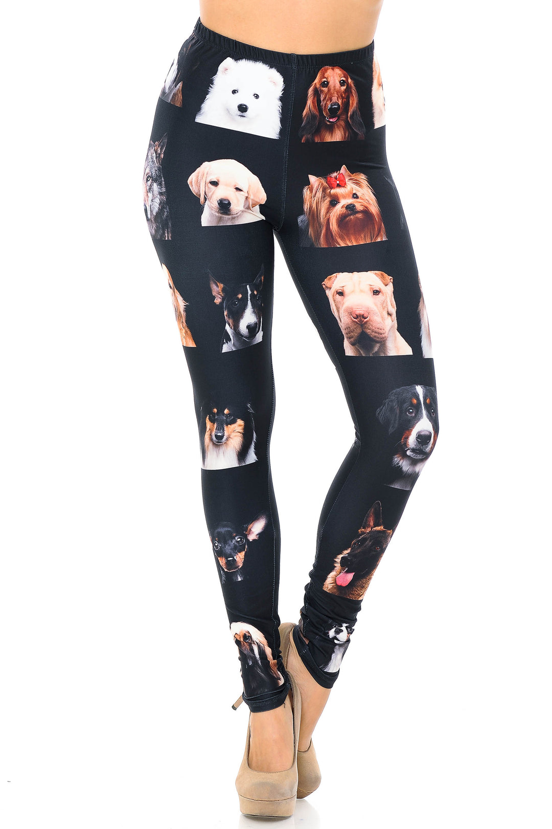 Creamy Soft Cute Puppy Dog Faces Extra Plus Size Leggings - 3X-5X - Version 2 - USA Fashion