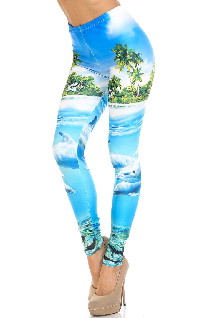Creamy Soft Dolphin Paradise Extra Plus Size Leggings - 3X-5X - By USA Fashion