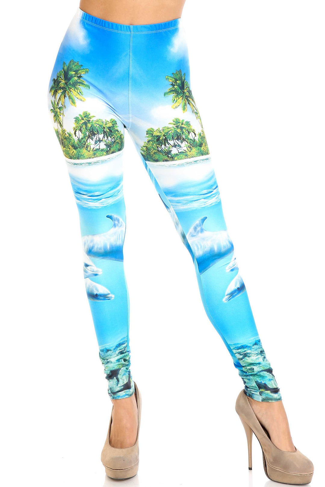 Creamy Soft Dolphin Paradise Extra Plus Size Leggings - 3X-5X - By USA Fashion