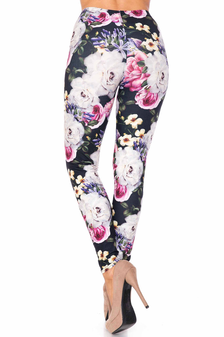 Creamy Soft Floral Garden Bouquet Extra Plus Size Leggings - 3X-5X - USA Fashion