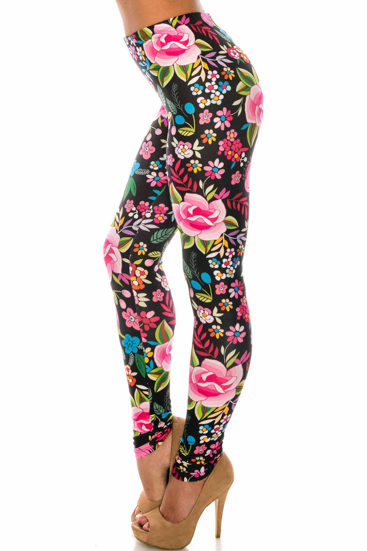 Creamy Soft Floral Oasis Extra Plus Size Leggings - 3X-5X - USA Fashion