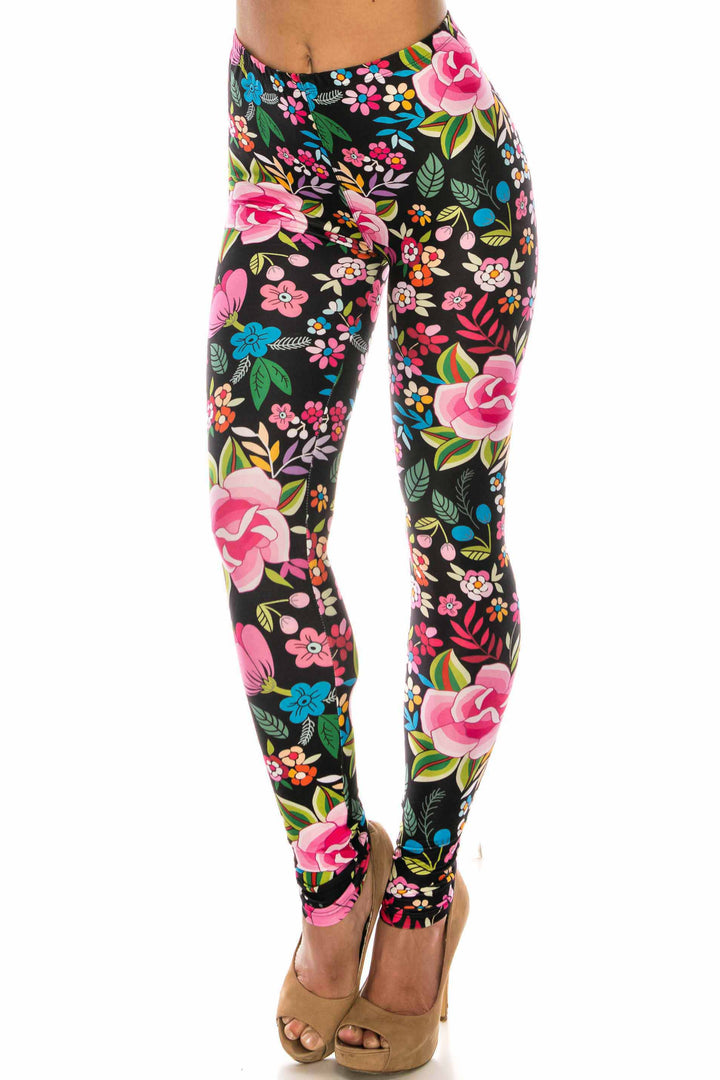 Creamy Soft Floral Oasis Extra Plus Size Leggings - 3X-5X - USA Fashion