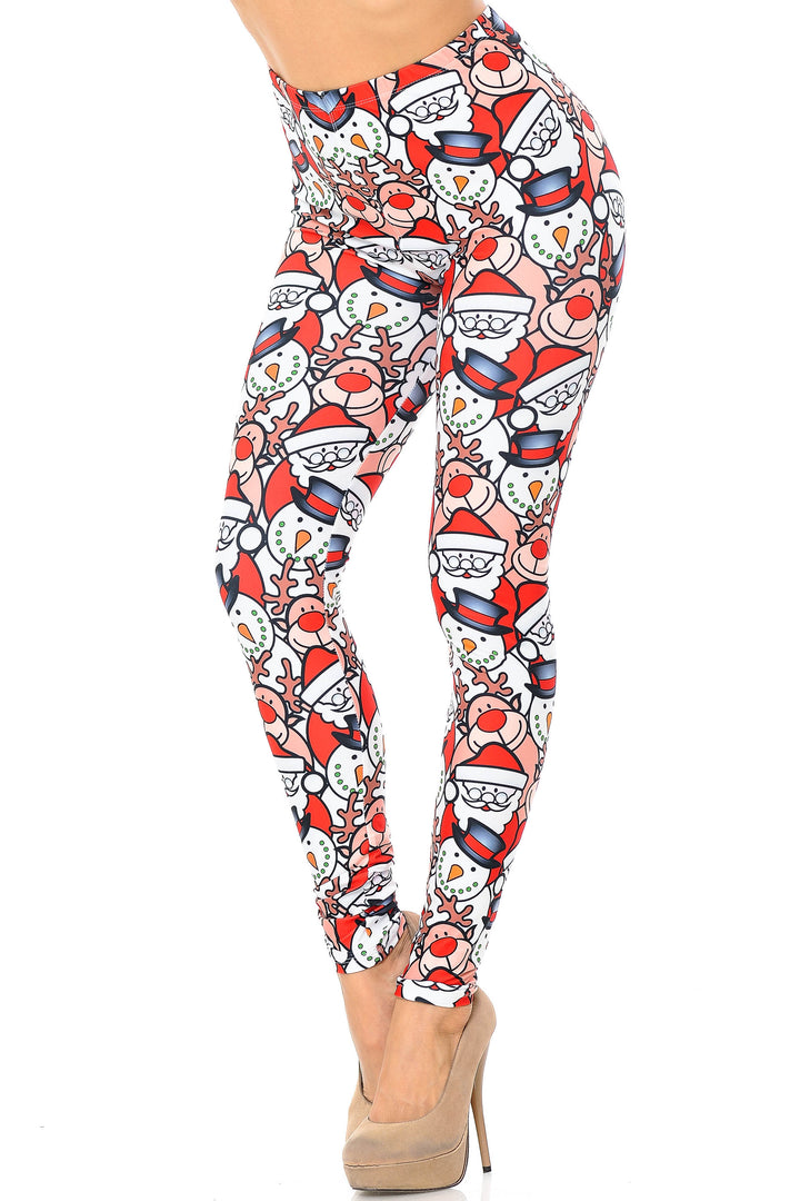 Creamy Soft Frosty Santa Rudolph Extra Plus Size Leggings - 3X-5X - USA Fashion