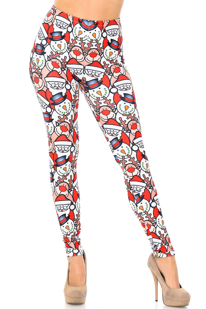 Creamy Soft Frosty Santa Rudolph Extra Plus Size Leggings - 3X-5X - USA Fashion