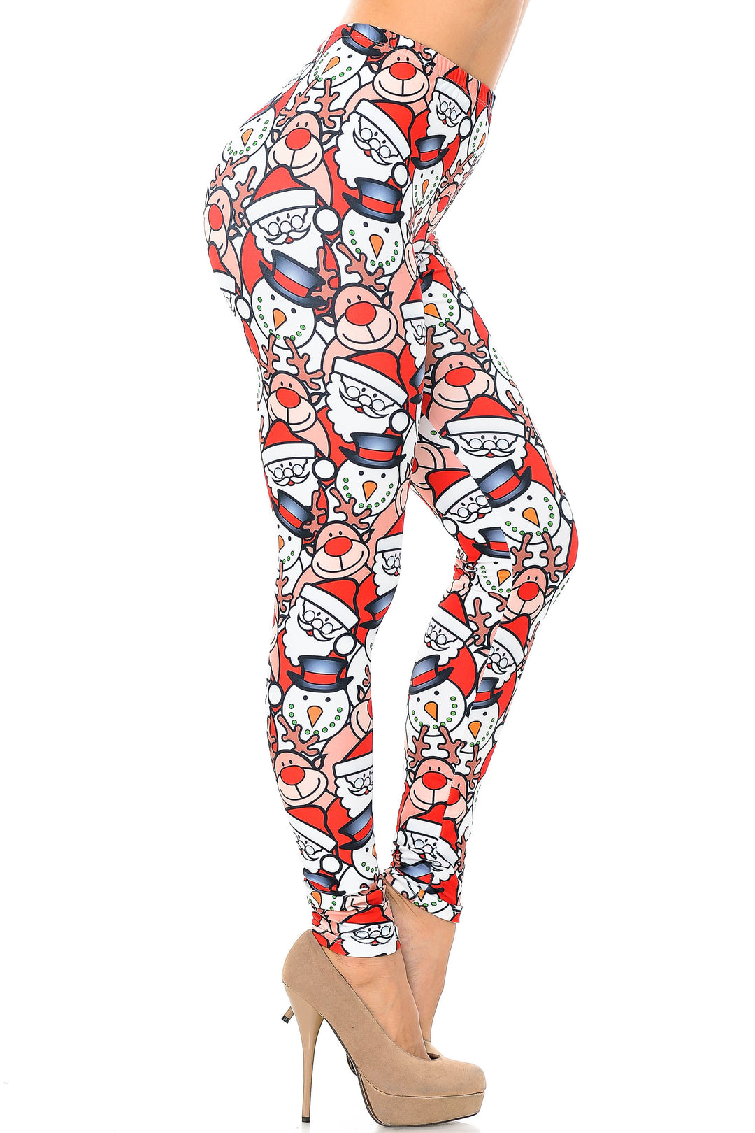 Creamy Soft Frosty Santa Rudolph Extra Plus Size Leggings - 3X-5X - USA Fashion