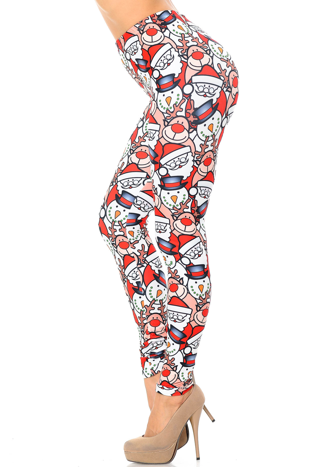 Creamy Soft Frosty Santa Rudolph Extra Plus Size Leggings - 3X-5X - USA Fashion