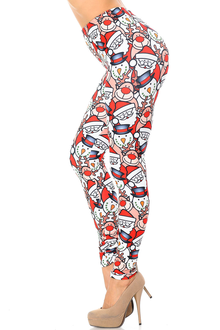 Creamy Soft Frosty Santa Rudolph Extra Plus Size Leggings - 3X-5X - USA Fashion